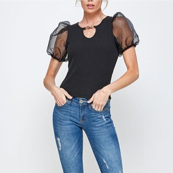 Puff Sleeved Top - black - Picture 3 of 5